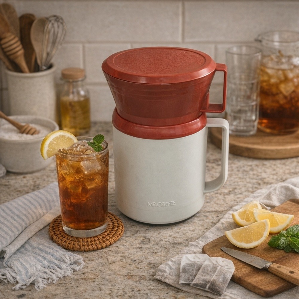 Vintage MR COFFEE Iced Tea Maker Microwave Brewing Pot Red & White 20 Oz (MM)